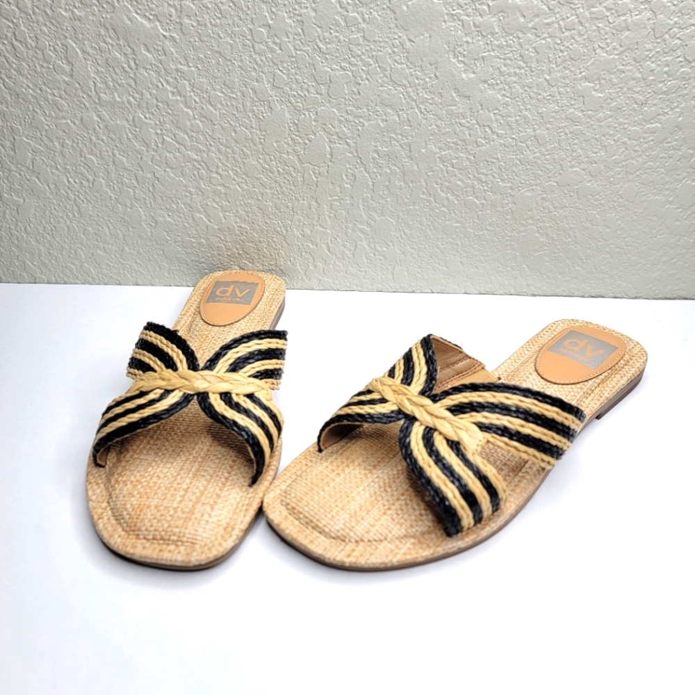 DV Dolce Vita Womens Jenzy Woven Straw Flat Slide Sandals Size 8